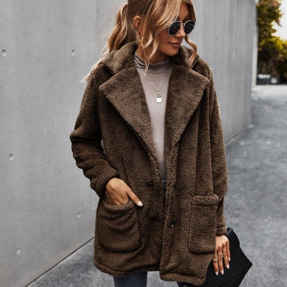 black comfy button pocket teddy trench  jacket - Picture 11 of 11